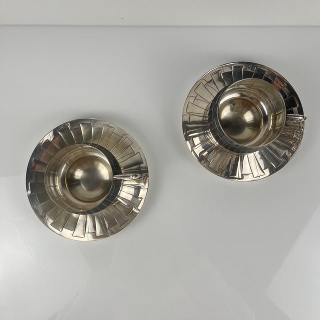 Art Deco Silver-Plated Cups and Saucers from Corbière & Vuillermoz, France, 1920s, Set of 4 For Sale - Image 3 of 18