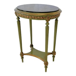 Vintage French Louis XVI Style Faux Finished Carved Wood Side Table For Sale