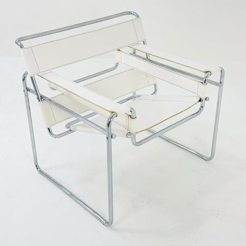Marcel Breuer Mid-Century White B3 Wassily Lounge Chair by Marcel Breuer for Gavina, 1980s For Sale - Image 4 of 11
