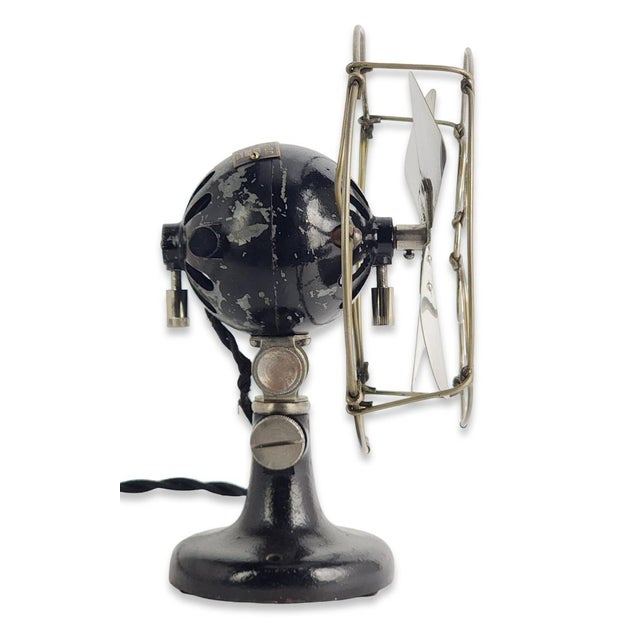 American Circa 1911 Carleton Ball Motor Fan Ac DC Nickel Blade and Cage/Guard For Sale - Image 3 of 9