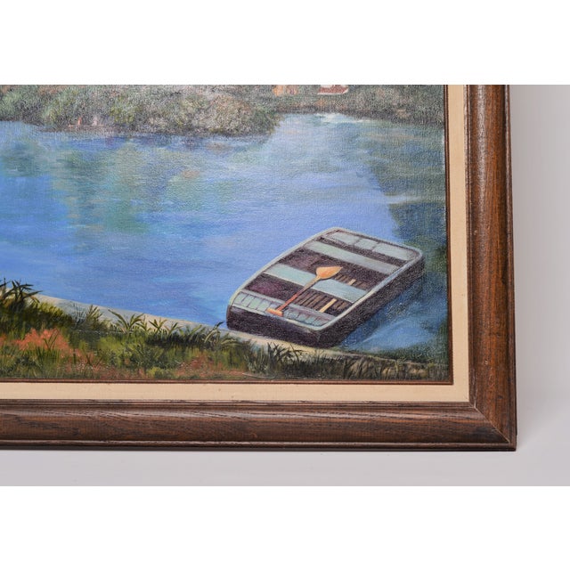Original Vintage Landscape Lake Painting Signed & Dated 1980’s For Sale - Image 4 of 4