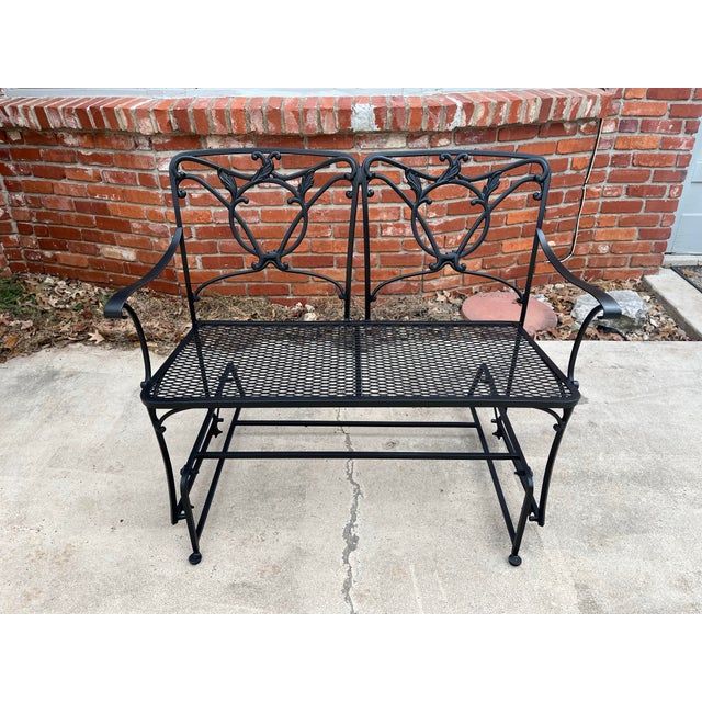 Late 20th Century Wrought Iron Glider Bench & Cantilever Chair - Set of 2 For Sale - Image 5 of 12