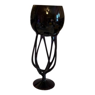 Large Jozefina Krosno Hand-Blown Art Glass “Jellyfish” / “Octopus” Pedestal Bowl – 18.25” Tall, Unique Sculptural Piece For Sale
