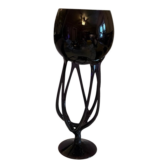 Large Jozefina Krosno Hand-Blown Art Glass “Jellyfish” / “Octopus” Pedestal Bowl – 18.25” Tall, Unique Sculptural Piece For Sale