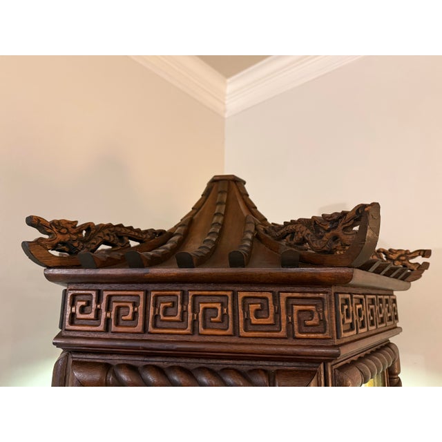 Chinoiserie Mid-20th Century Chinoiserie Carved Wood Pagoda Vitrine & Display Cabinet For Sale - Image 3 of 9