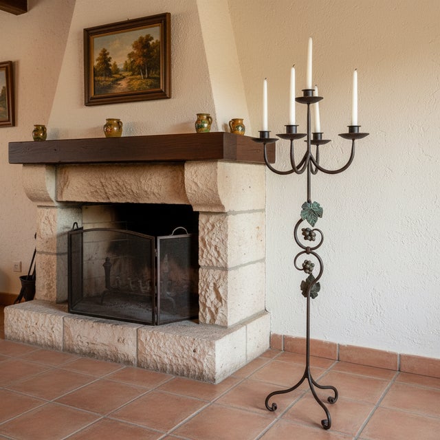 Timeless Harmony: The 5-Light Grand Floor Candelabra ️ Elevate your living space with this Hand-Forged Wrought Iron Floor...