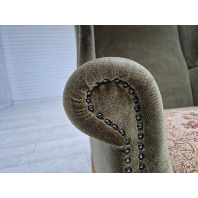 Vintage Danish Highback Chair in Furniture Velour For Sale - Image 13 of 18