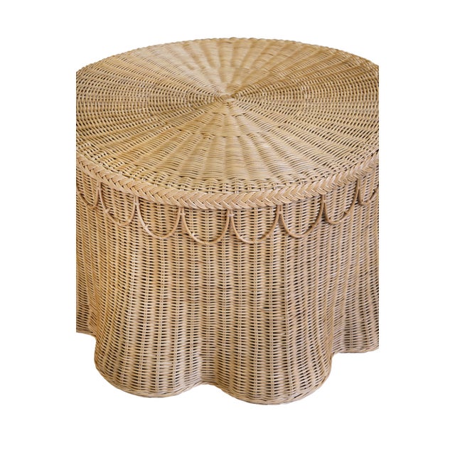 Rustic Matthew Izzo Home Giada Natural Woven Rattan Round Coffee Table With Scalloped Base For Sale - Image 3 of 7