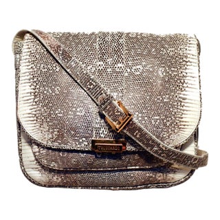 Trussardi Grey and White Ring Lizard Messenger Handbag For Sale