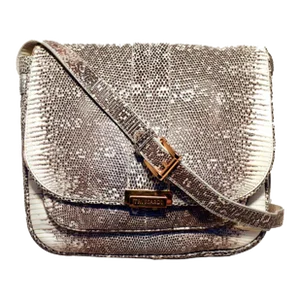 Trussardi Grey and White Ring Lizard Messenger Handbag