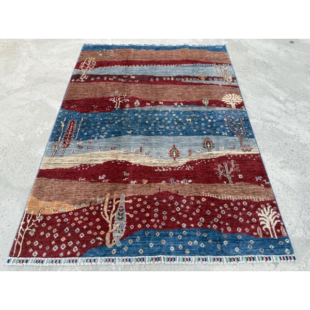 Nomad Carpets Red Fine Hand Knotted Gabbeh Rug, 04'10 X 06'09 For Sale - Image 4 of 10