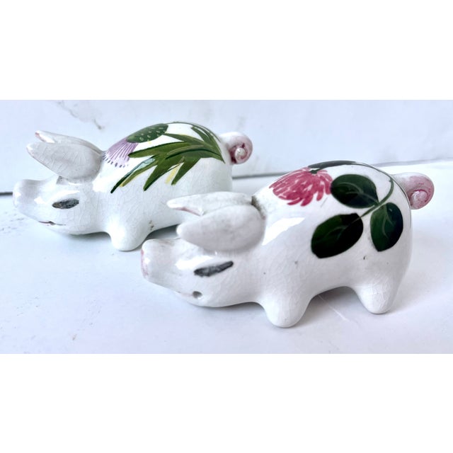 Mid 20th Century Plichta Tiny Floral Design Hand Painted Ceramic Pigs - A Pair For Sale - Image 16 of 17