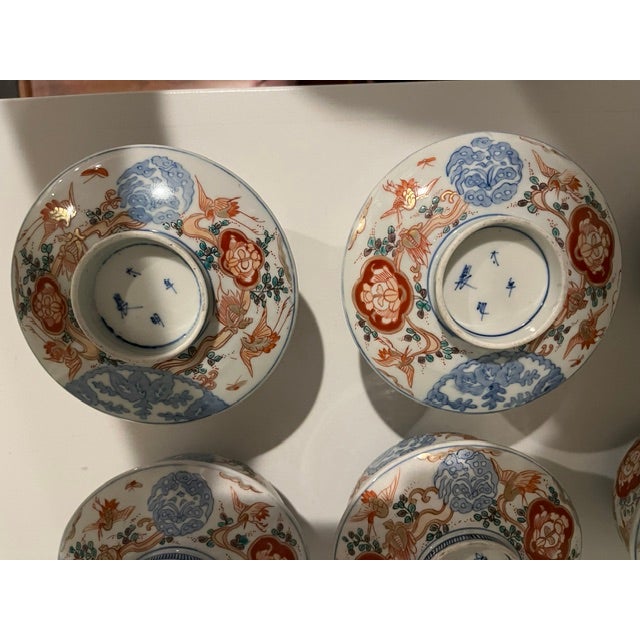 Antique Colored-Imari Rice/Soup Bowls With Lids - Rare Collection of Set of 12 For Sale - Image 6 of 18