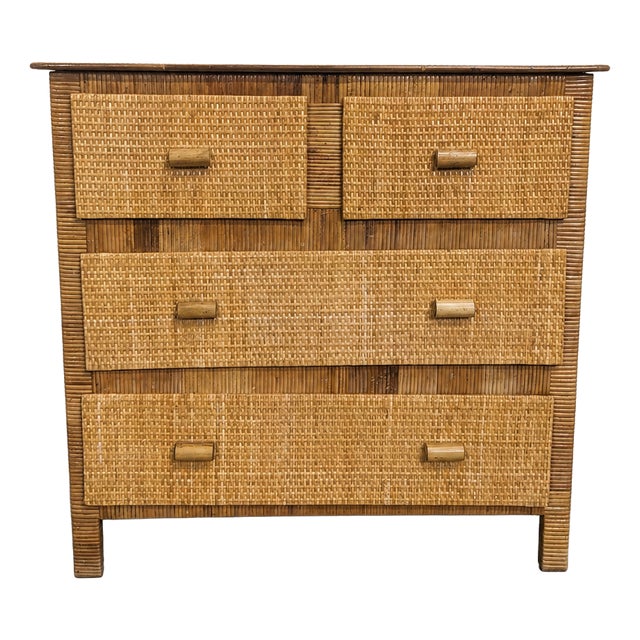 Vintage Riviera-Style Rattan Chest of Drawers, 1970s For Sale