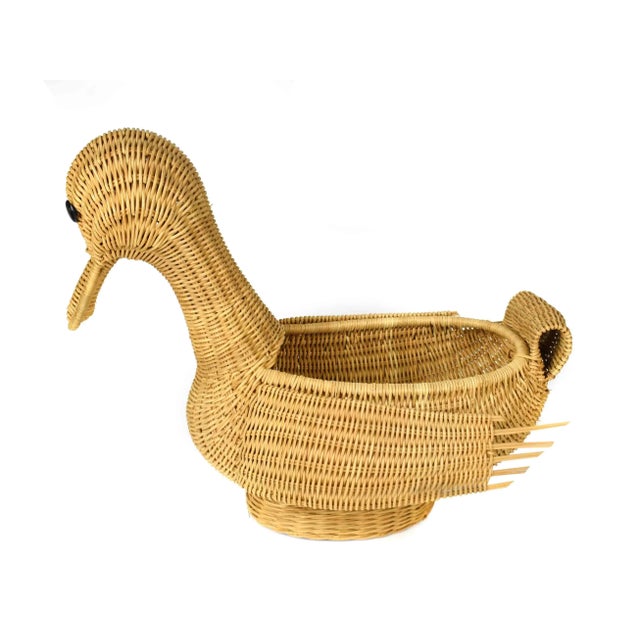 Unique mid 20th century handmade woven duck bird basket with stunning design and details is perfect for any décor as a...