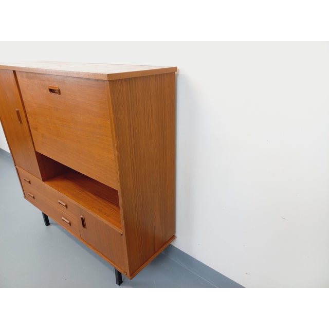 Vintage Scandinavian Modernist Style Teak and Black Metal Bookcase with Secretary, 1950s-1960s For Sale - Image 3 of 18