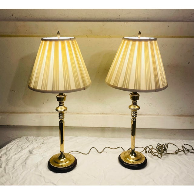 Pair of Brass Lamps With Shades For Sale - Image 9 of 11