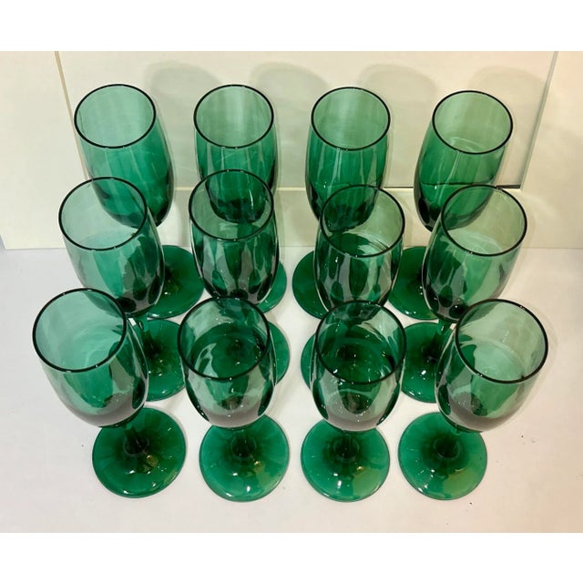Vintage Libbey dark green champagne glasses. The offering is for a complete set of Twelve (12) glasses. While these...