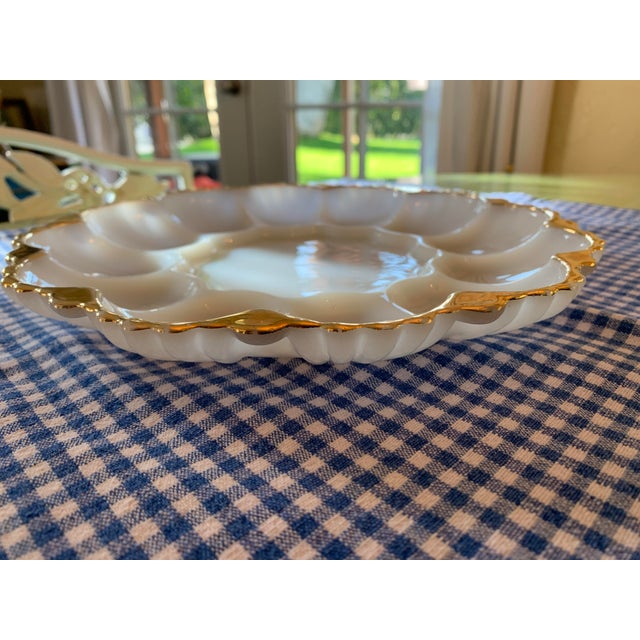 Mid-Century Modern Vintage Anchor Hocking Milk Glass Deviled Egg Plate For Sale - Image 3 of 11