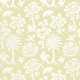 Sample - Schumacher Palm Damask Wallpaper in Willow For Sale