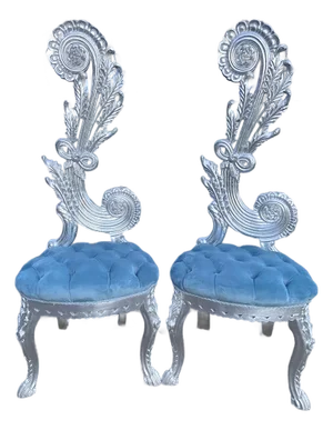 1970s Italian Rococo Silver Beech Velvet Side Chairs Pair
