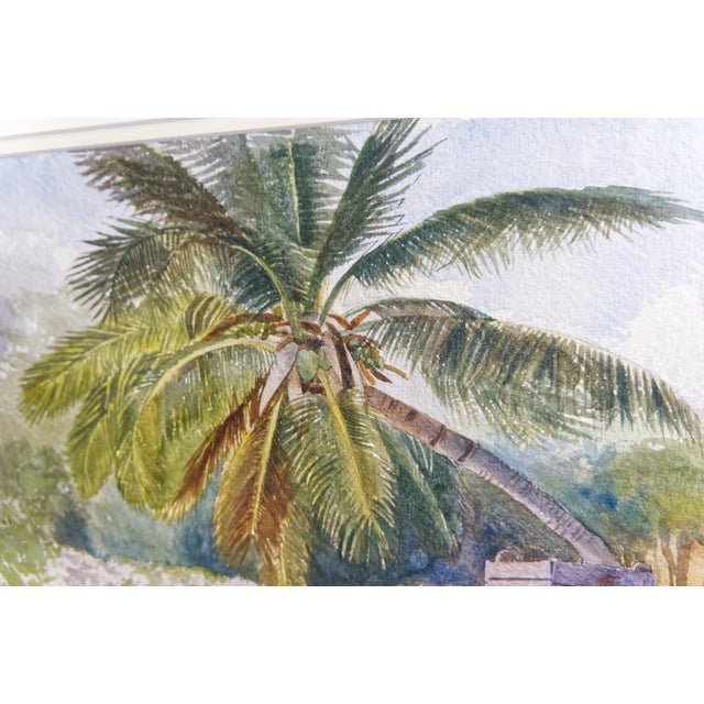 Coastal Gilt Framed Antique Watercolor Painting of Tropical Scene For Sale - Image 3 of 6