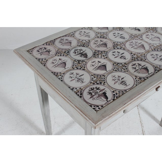 Antique Empire Table with Dutch Tile Top, Denmark, 19th Century For Sale - Image 12 of 16