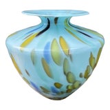 Vintage Maestri Vetrai Hand Blown Aqua Multicolor Italy Art Glass Vase 9” For Sale