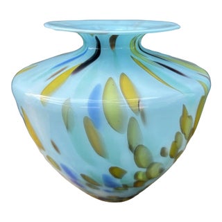 Vintage Maestri Vetrai Hand Blown Aqua Multicolor Italy Art Glass Vase 9” For Sale