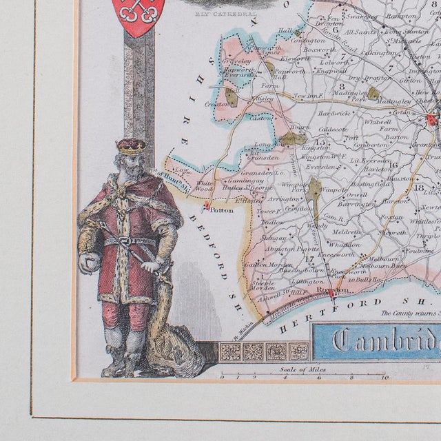 Vintage Cambridgeshire County Map, English, Framed, After Thomas Moule, Revival For Sale - Image 10 of 12