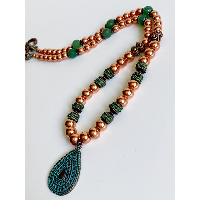 Artisan Solid Copper & Green Aventurine Statement Necklace | Verdigris Patina Pendant | Bohemian Luxe Handcrafted Jewelry For Sale - Image 17 of 18