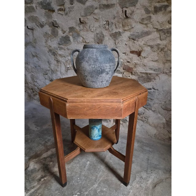 Antique Art Deco Amsterdam School Oak Side Table, 1935 For Sale - Image 14 of 17