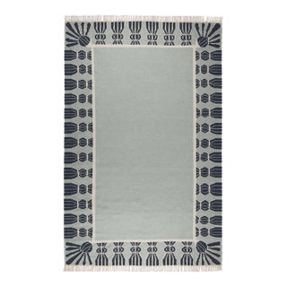 Part & Parcel Goods Wool Tassel Rug, 12' x 15', Sky Blue, Navy and Eggshell For Sale