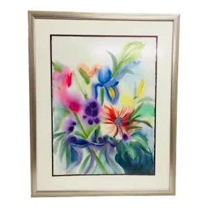 Contemporary Abstract Botanical Watercolor Painting by Marjorie Glick, Framed