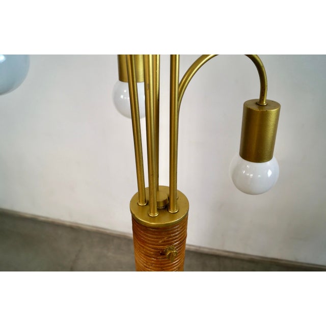 1970’s Mid-Century Modern Rattan & Gold Waterfall Floor Lamp For Sale - Image 10 of 12