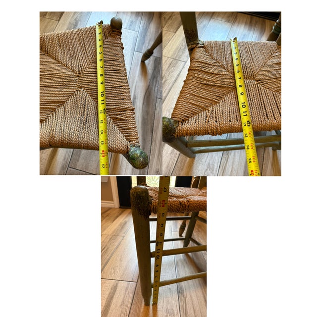 Wood Vintage Primitive Farmhouse Table & Rush Seat Chair Set | Dining or Desk For Sale - Image 7 of 12