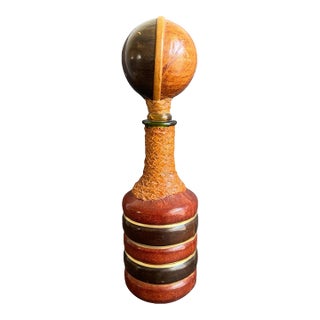 Vintage Italian Leather Wrapped Decanter Mid Century Modern Made in Italy 14" For Sale