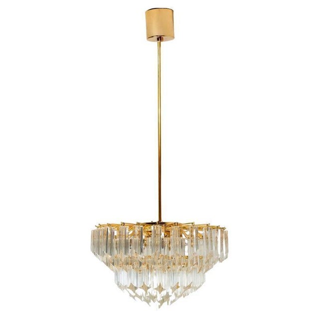 Venini Style Clear Gold Glass Messing Chandelier, 1970 For Sale - Image 14 of 14