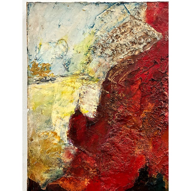This abstract painting is an original vintage piece likely from the mid-20th century. Paintings of this scale and...