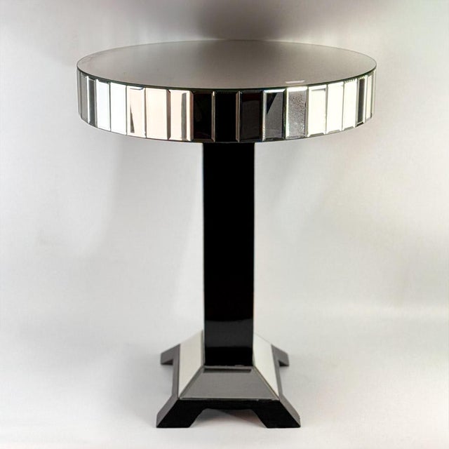 1920s Art Deco Round Mirrored Bar Table in Black Painted Wood, 1930s For Sale - Image 5 of 18