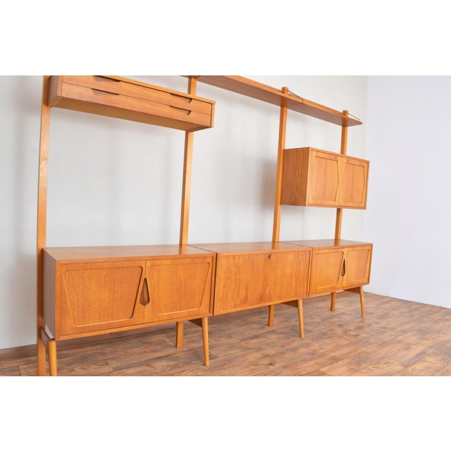 Brown Mid-Century Modern Teak Wall Unit by Kjell Riise for Rival Brodrene Jatogs, 1960s, Set of 3 For Sale - Image 8 of 11