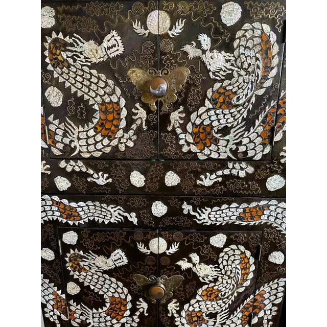 Korean Lacquer Wood Stacking Nong Cabinets with Striking Inlays - a Pair For Sale - Image 10 of 12