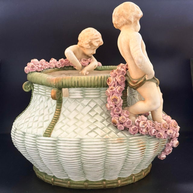 Antique Austrian Amphora Teplitz Figural Cherub Centerpiece Bowl, C. 1890 For Sale - Image 9 of 18