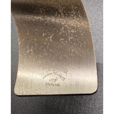 Mid-Century Modern Vintage Sterling Modernist Handwrought Signed Leuf Cuff Bracelet For Sale - Image 3 of 3