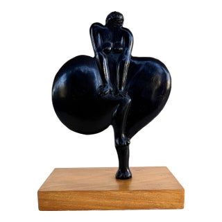 Vintage Modernist Bronze Sculpture Mounted on a Wood Base Latin-American School For Sale