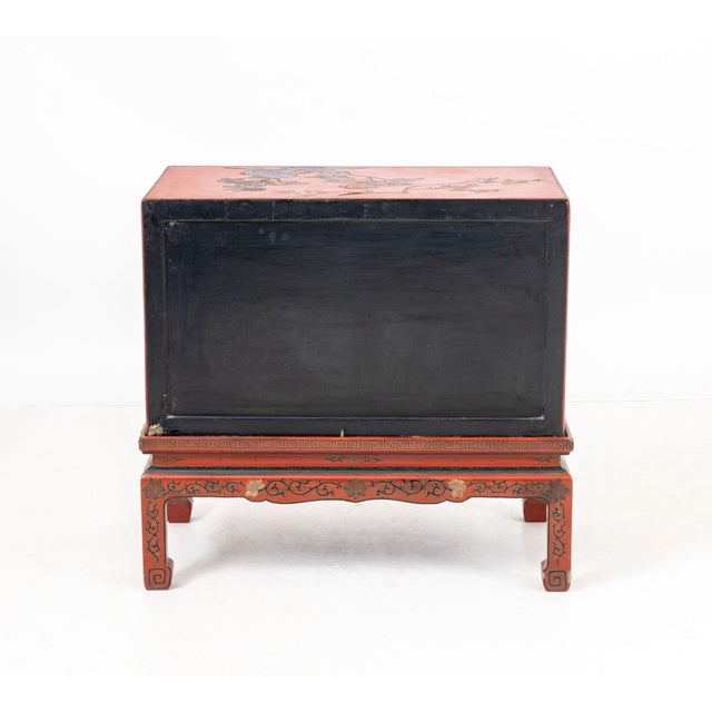 Chinese Red Lacquered Cabinet on Stand For Sale - Image 10 of 10