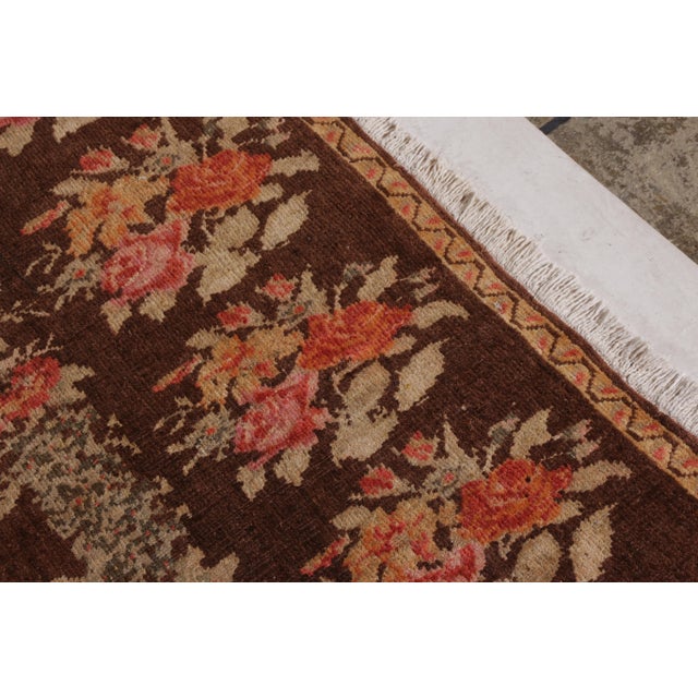 Rug & Kilim 1950s Hand-Knotted Mid-Century Vintage Bessarabian Rug in Brown and Green Floral Pattern For Sale - Image 4 of 6