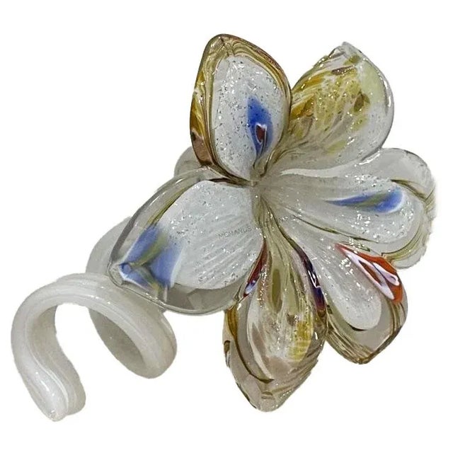 1960s Murano Blown Glass Flower - Paperweight With Curling Stem For Sale - Image 5 of 5