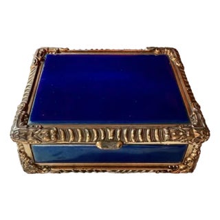 Royal Bovano Italian Style Cobalt Blue Enamel Vintage Cigarette Case or Jewelry Box From the 1950s or 1960s For Sale