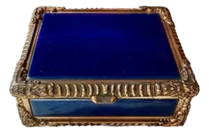 Royal Bovano Italian Style Cobalt Blue Enamel Vintage Cigarette Case or Jewelry Box From the 1950s or 1960s
